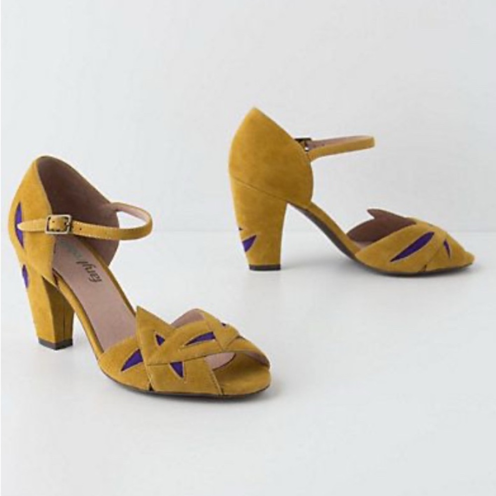 FaryIrobin Suede Yellow Blue Open Toe Heels